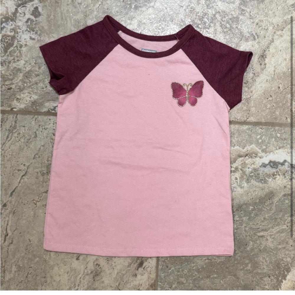 Used size 3T Garanimals Pink and Purple Short Sleeve Tee with Butterfly